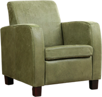 Olijfgroene leren landelijke fauteuil Joy - poot hout bruin - Kenia Leer Olive (olijfgroen leer)