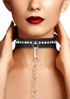 Diamond Studded Collar With Leash - Black