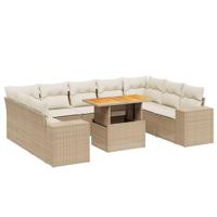 vidaXL 10-delige Loungeset met kussens poly rattan beige, tuinset, tuinmeubel, terrasset, tuinbank, terrasmeubel, loungebank, loungeset tuin