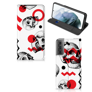 Mobiel BookCase Samsung Galaxy S21 FE Skull Red