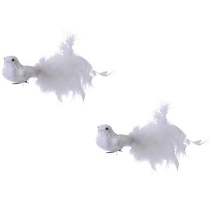 Kerstboomversiering 2x witte vogels op clip 17 cm   -