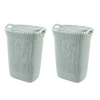 Curver Knit Wasmand met deksel - 57 l - Set van 2 - Blauw/Grijs