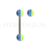 Tongpiercing acryl gestreept geel en blauwe strepen 6 mm