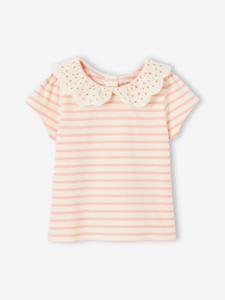 Gestreept babyshirt voor meisjes met Engels borduursel rozen