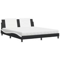 vidaXL Bed met matras kunstleer zwart en wit 180x200 cm, bed, bed ombouw, tweepersoonsbed, bedbodem, slaapkamermeubel, 2 persoonsbed, logeerbed