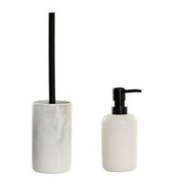 Toiletborstel met houder 38 cm en zeeppompje 300 ml polystone wit - thumbnail