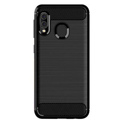 Shop4 - Samsung Galaxy A20e Hoesje - Zachte Back Case Brushed Carbon Zwart Shop4 - Samsung Galaxy A20e Hoesje - Zachte Back Case Brushed Carbon Zwart