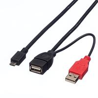 ROLINE USB 2.0 Y-kabel, 2x type A (ST/BU) - Micro B ST, 1m