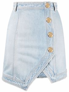 Balmain minijupe en jean à boutons logo - Bleu