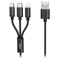 Remax Gition 3-in-1 USB Kabel - Lightning, Type-C, MicroUSB - Zwart - thumbnail