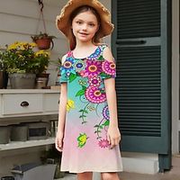 Meisjes Casual jurk Jurk met bandjes A lijn jurk Korte mouw Grafisch Bloemig 3D-geprinte afbeelding Jurken leuke Style Casual Zoet Boven de knie Polyester Jurk Zomer Lente Kinderen Sport Outdoor Lightinthebox