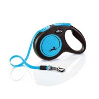Flexi Nieuwe Neon Tape Blauw Medium 5m Intrekbare Hondenriem/Lood voor honden tot 25kgs/55lbs