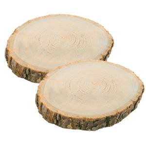 Decoratie boomschijf met schors - 2x - hout - D30 x H2 cm - rond