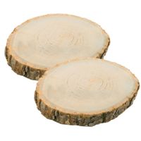 Decoratie boomschijf met schors - 2x - hout - D30 x H2 cm - rond