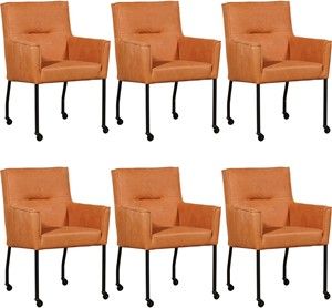 Set van 6 Oranje leren moderne eetkamerstoelen Lucky - Kenia Leer Rost (oranje leer)