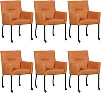 Set van 6 Oranje leren moderne eetkamerstoelen Lucky - Kenia Leer Rost (oranje leer)