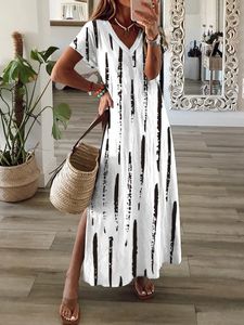 Striped Short Sleeve V Neck Casual Dress