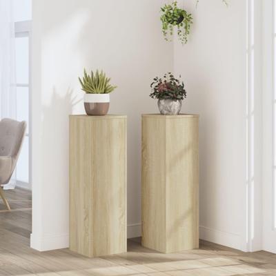 Plantenstandaards 2 st 25x25x80 cm bewerkt hout sonoma eiken