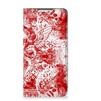 Mobiel BookCase Samsung Galaxy S22 Angel Skull Rood - thumbnail