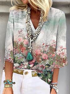 Floral V Neck Casual Top