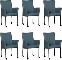 Set van 6 Blauwe leren moderne eetkamerstoelen Comfort - Toledo Leer Whale (blauw leer) - thumbnail