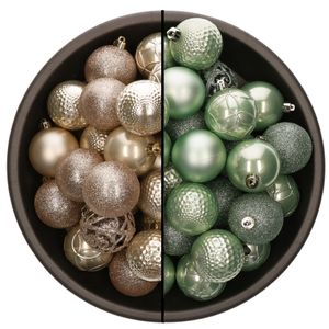 74x stuks kunststof kerstballen mix van champagne en mintgroen 6 cm