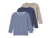 lupilu 3 kindershirts met lange mouwen  (122/128, Strepen/blauw/bruin)