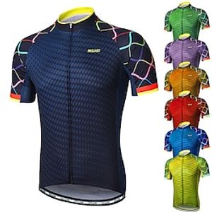 Arsuxeo Voor heren Wielrenshirt Korte mouw Fietsen Shirt met 3 achterzakken Bergracen Wegwielrennen Zonbescherming Ademend Reflecterende strips Achterzak Marine Geel Rood Verloop Polyester Sport Lightinthebox