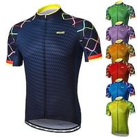 Arsuxeo Voor heren Wielrenshirt Korte mouw Fietsen Shirt met 3 achterzakken Bergracen Wegwielrennen Zonbescherming Ademend Reflecterende strips Achterzak Marine Geel Rood Verloop Polyester Sport Lightinthebox - thumbnail