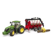 Bruder 03154 John Deere 7R 350 Tractor + Aanhanger en 4 Boomstammen