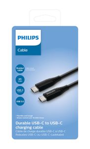 PHILIPS DLC5206C/00 Oplaadkabel - USB C naar USB C - 2 M lang - Geweven - USB 3.0 - Zwart