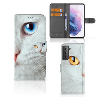 Samsung Galaxy S21 Plus Telefoonhoesje met Pasjes Witte Kat