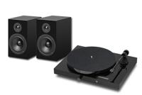 Pro-Ject Jukebox E1 + Speaker Box 5 Set - Draaitafel systeem - 2-weg luidsprekers, Akoestisch geoptimaliseerd - Phonotrap, BT-ontvanger, Lijnvoorversterker, Eindversterker, Riemaandrijving - Zwart