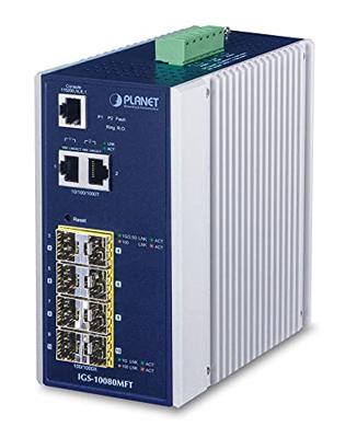 Planet IP30 Industrial 8 * 100/1000F SFP + 2 * 10/100/1000T Full, IGS-10080MFT (SFP + 2 * 10/100/1000T Full Managed Ethernet Switch (-40 tot 75 Degree C), 1588)