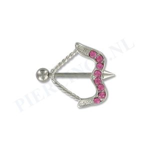 Tepelpiercing shield pijl en boog roze