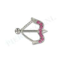 Tepelpiercing shield pijl en boog roze