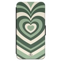 iPhone 15 flipcase - Hart swirl groen - thumbnail