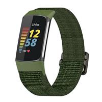 By Qubix - Compatible met Fitbit Charge 5 - Fitbit Charge 6 - Elastisch nylon bandje - Groen - Compatible fitbit bandje