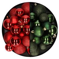 Kerstballen 60x stuks - mix donkergroen/rood - 4-5-6 cm - kunststof - thumbnail