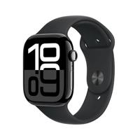 Apple Watch Series 10 (GPS 46 mm) Smartwatch - Kast van gitzwart aluminium - Zwart sportbandje (M/L). Conditie bijhouden, Ecg-app, always on Retina-display, waterbestendig
