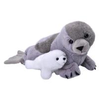 Wild Republic pluche grijze zeehond met jong knuffel - 38 cm - Zeedieren knuffels - thumbnail