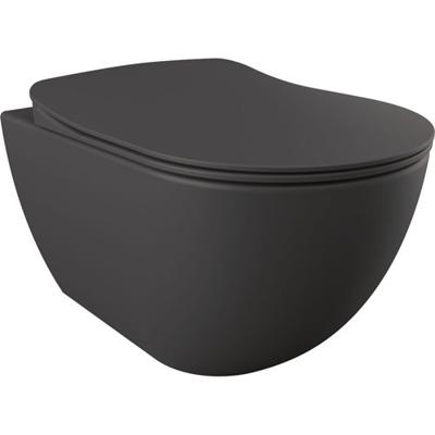 Toiletpot Hangend Creavit 51x35.5x29cm Mat Antraciet met Softclose Toiletbril Rimfree Toiletpot Hangend Creavit 51x35.5x29cm Mat Antraciet met Softclose Toiletbril Rimfree