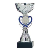 Luxe trofee/prijs beker - zilver - blauw hart - kunststof - 15 x 7 cm - thumbnail