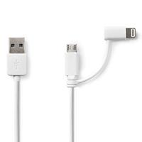 8-pins Lightning en Micro USB naar USB-A combi-kabel - USB2.0 - tot 3A / wit - 1 meter