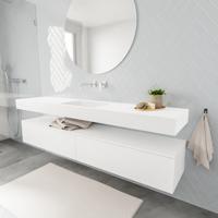 Zaro ALAN vrijhangende wastafel 200cm met wasbak Enkel midden en onderkast in kleur Wit mat 2 lade(s)