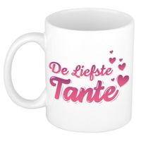 De liefste tante kado mok / beker wit met roze hartjes - verjaardagscadeau - thumbnail