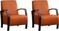 Set van 2 Cognac leren industriële stalen fauteuils Glory - Rancho Leer Cognac (cognac leer)