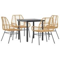 vidaXL 5-delige Tuinset poly rattan glas bruin, buiten eetset, tuinmeubelen, tuin eettafel en stoelen, patio eetkamer set, buiten eettafel en stoelen