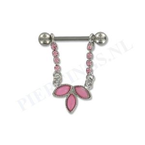 Tepelpiercing hanger bloem kristal roze