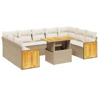 vidaXL 10-delige Loungeset met kussens poly rattan beige, tuinset, tuinmeubel, terrasset, tuinbank, terrasmeubel, loungebank, loungeset tuin